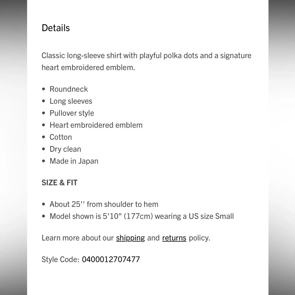 Comme des Garcons Black Shirt with White Polka Dots Size Medium - Picture 9 of 11